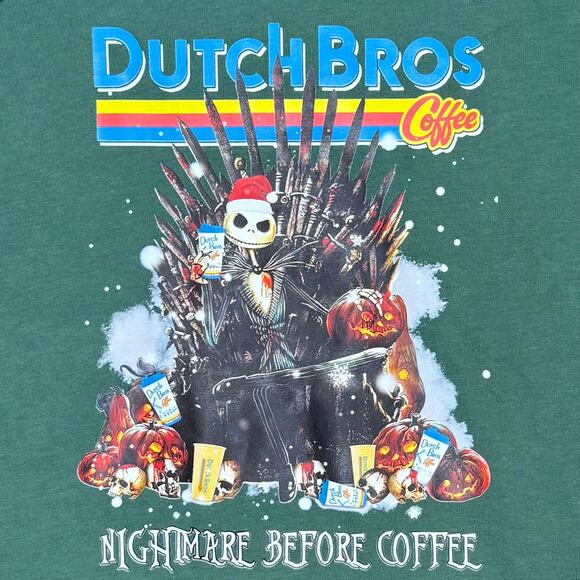 Dutch Bros Green Hoodie Sweatshirt Nightmare Before Coffee Pullover Size M NWOT - Picture 2 of 10